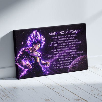 Dragon Ball Super Vegeta Ultra Ego Canvas Wall Art - Make No Mistake - Motivational Quote Print - Ready to Hang Anime Decor for Boys Room, Man Cave - DR091