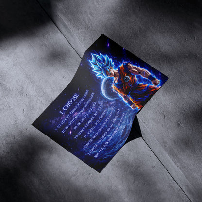 Dragon Ball Super Saiyan Blue Goku Canvas Wall Art - I Choose - Motivational Quote Print - Ready to Hang Office Living Room Decor - DR092