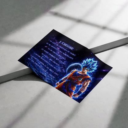 Dragon Ball Super Saiyan Blue Goku Canvas Wall Art - I Choose - Motivational Quote Print - Ready to Hang Office Living Room Decor - DR092