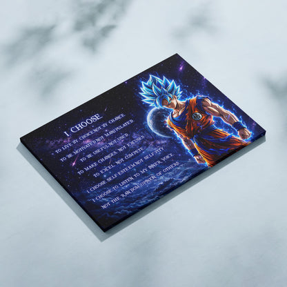 Dragon Ball Super Saiyan Blue Goku Canvas Wall Art - I Choose - Motivational Quote Print - Ready to Hang Office Living Room Decor - DR092