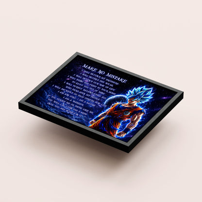 Dragon Ball Super Saiyan Blue Goku Canvas Wall Art - Make No Mistake - Motivational Quote Print - Ready to Hang Office Living Room Decor - DR094