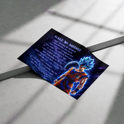 Dragon Ball Super Saiyan Blue Goku Canvas Wall Art - Make No Mistake - Motivational Quote Print - Ready to Hang Office Living Room Decor - DR094