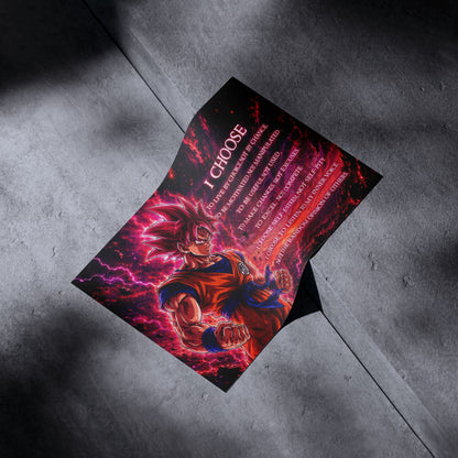 Goku Super Saiyan God Canvas Wall Art - Dragon Ball Super Motivational Quote "I Choose" Print - Ready to Hang Home Office Decor - DR095