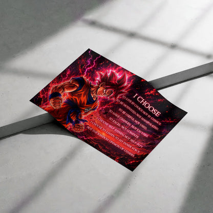 Goku Super Saiyan God Canvas Wall Art - Dragon Ball Super Motivational Quote "I Choose" Print - Ready to Hang Home Office Decor - DR095