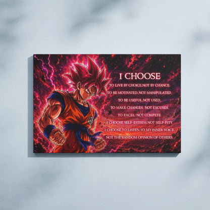 Goku Super Saiyan God Canvas Wall Art - Dragon Ball Super Motivational Quote "I Choose" Print - Ready to Hang Home Office Decor - DR095