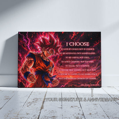 Goku Super Saiyan God Canvas Wall Art - Dragon Ball Super Motivational Quote "I Choose" Print - Ready to Hang Home Office Decor - DR095