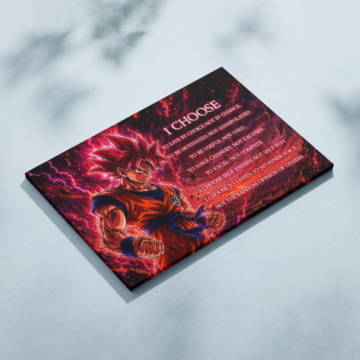 Goku Super Saiyan God Canvas Wall Art - Dragon Ball Super Motivational Quote "I Choose" Print - Ready to Hang Home Office Decor - DR095