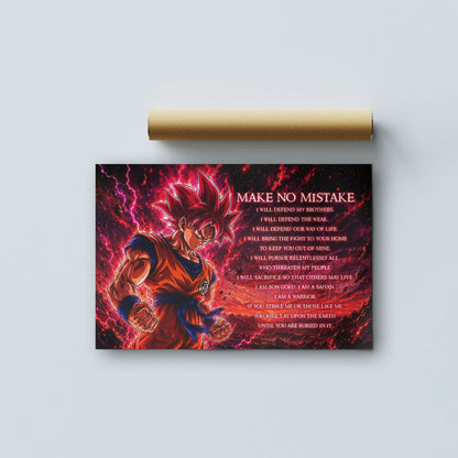 Goku Super Saiyan God Canvas Wall Art - Dragon Ball Super Motivational "Make No Mistake" Print - Ready to Hang Home Office Decor - DR097