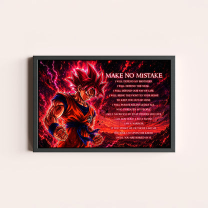 Goku Super Saiyan God Canvas Wall Art - Dragon Ball Super Motivational "Make No Mistake" Print - Ready to Hang Home Office Decor - DR097
