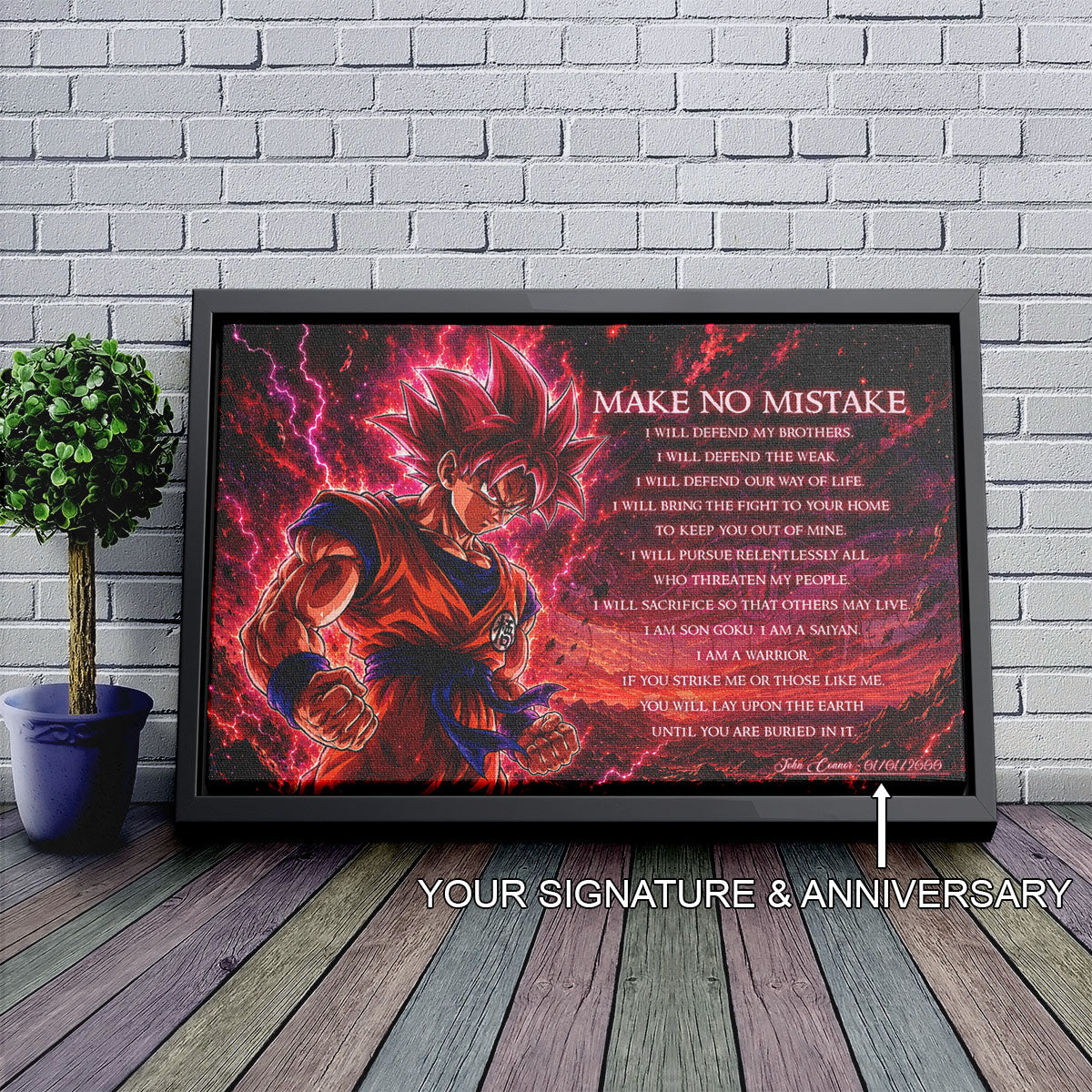 Goku Super Saiyan God Canvas Wall Art - Dragon Ball Super Motivational "Make No Mistake" Print - Ready to Hang Home Office Decor - DR097