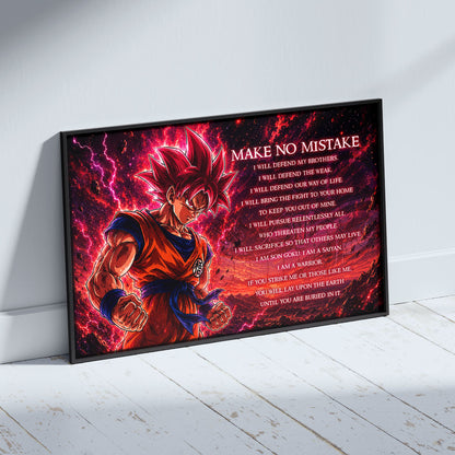 Goku Super Saiyan God Canvas Wall Art - Dragon Ball Super Motivational "Make No Mistake" Print - Ready to Hang Home Office Decor - DR097