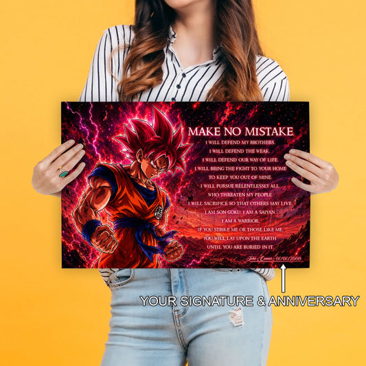 Goku Super Saiyan God Canvas Wall Art - Dragon Ball Super Motivational "Make No Mistake" Print - Ready to Hang Home Office Decor - DR097