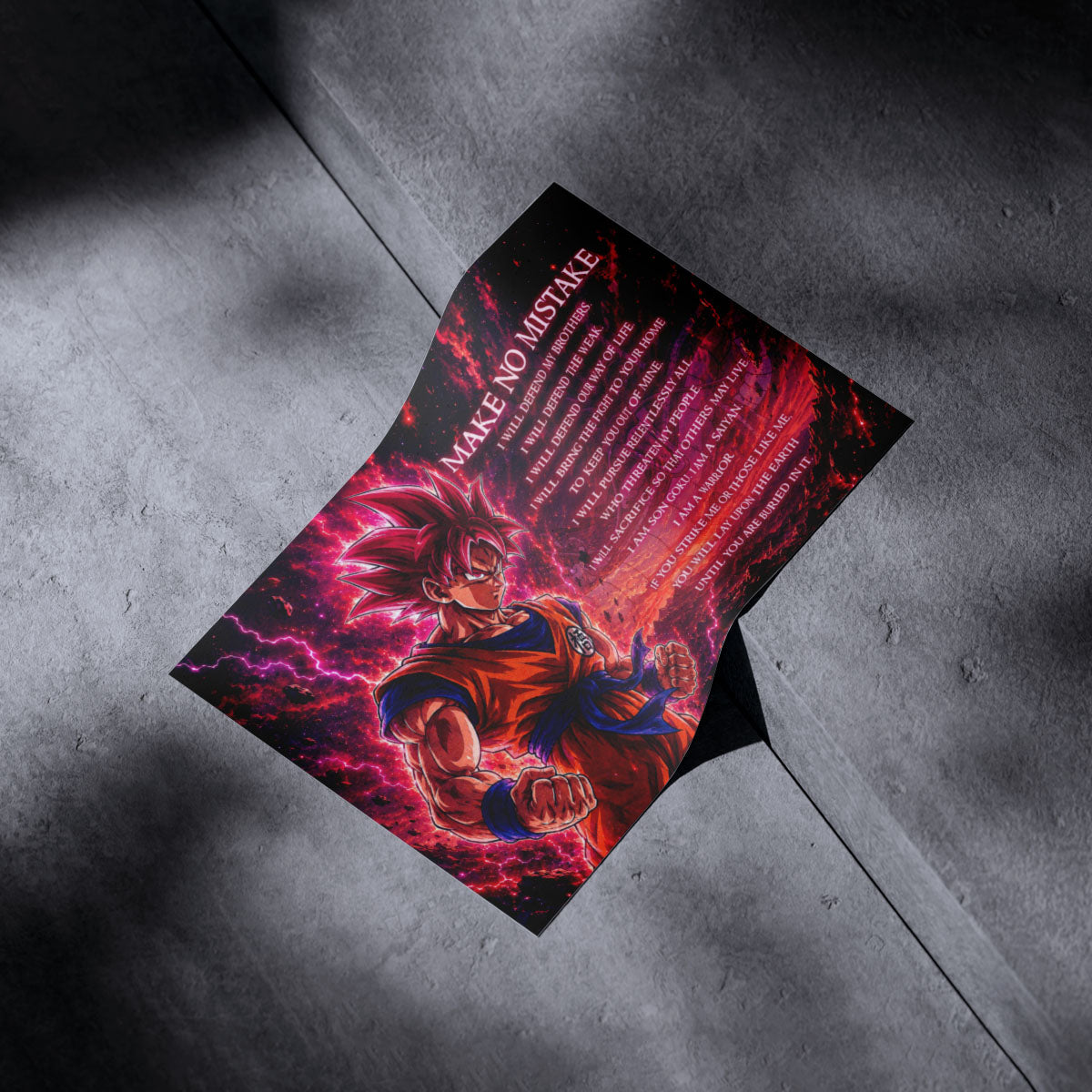 Goku Super Saiyan God Canvas Wall Art - Dragon Ball Super Motivational "Make No Mistake" Print - Ready to Hang Home Office Decor - DR097