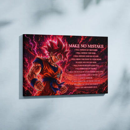 Goku Super Saiyan God Canvas Wall Art - Dragon Ball Super Motivational "Make No Mistake" Print - Ready to Hang Home Office Decor - DR097