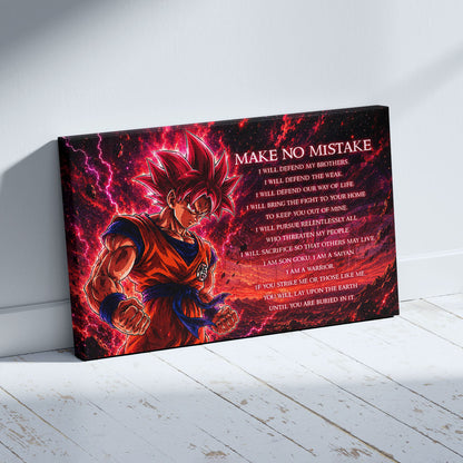 Goku Super Saiyan God Canvas Wall Art - Dragon Ball Super Motivational "Make No Mistake" Print - Ready to Hang Home Office Decor - DR097