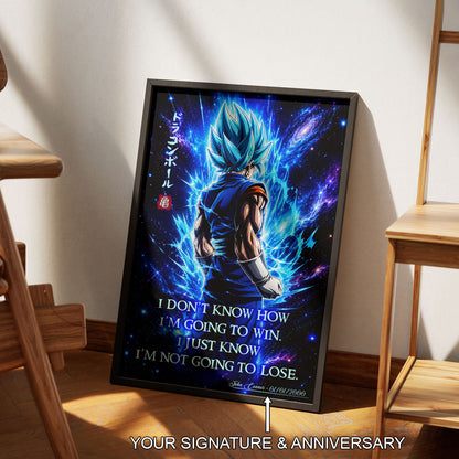 Vegito Blue Dragon Ball Super Canvas Wall Art - Inspirational Anime Quote Poster, Office Living Room Decor, Framed Ready to Hang - DR098