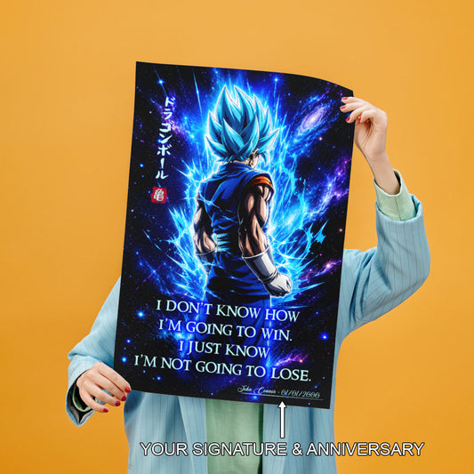 Vegito Blue Dragon Ball Super Canvas Wall Art - Inspirational Anime Quote Poster, Office Living Room Decor, Framed Ready to Hang - DR098