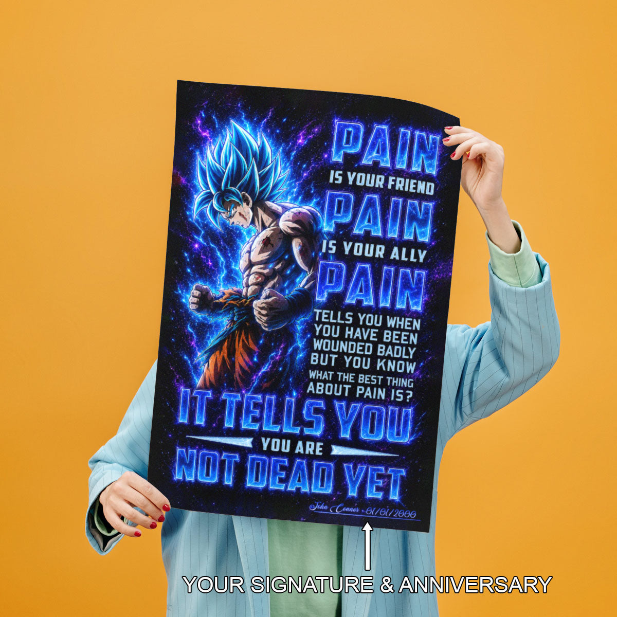 Goku Super Saiyan Blue Canvas Wall Art - Dragon Ball Super Motivational "Pain" Print - Ready to Hang Home Office Decor - DR100