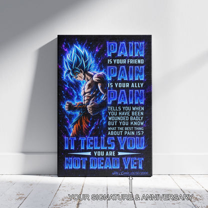 Goku Super Saiyan Blue Canvas Wall Art - Dragon Ball Super Motivational "Pain" Print - Ready to Hang Home Office Decor - DR100