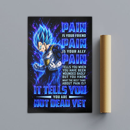 Vegeta Super Saiyan Blue Canvas Wall Art - Dragon Ball Super Motivational "Pain" Print - Ready to Hang Home Office Decor - DR101