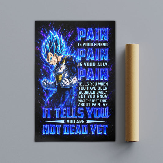Vegeta Super Saiyan Blue Canvas Wall Art - Dragon Ball Super Motivational "Pain" Print - Ready to Hang Home Office Decor - DR101
