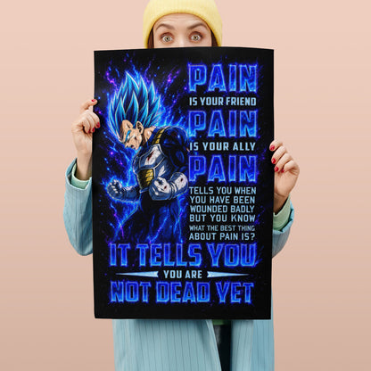 Vegeta Super Saiyan Blue Canvas Wall Art - Dragon Ball Super Motivational "Pain" Print - Ready to Hang Home Office Decor - DR101