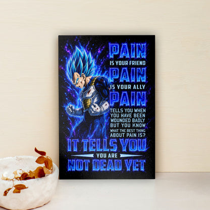 Vegeta Super Saiyan Blue Canvas Wall Art - Dragon Ball Super Motivational "Pain" Print - Ready to Hang Home Office Decor - DR101