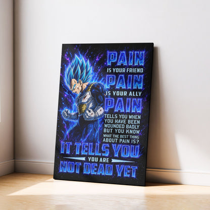 Vegeta Super Saiyan Blue Canvas Wall Art - Dragon Ball Super Motivational "Pain" Print - Ready to Hang Home Office Decor - DR101