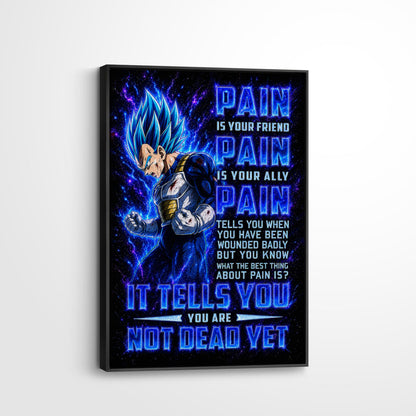 Vegeta Super Saiyan Blue Canvas Wall Art - Dragon Ball Super Motivational "Pain" Print - Ready to Hang Home Office Decor - DR101