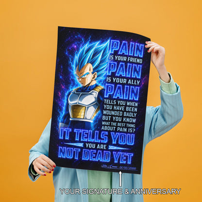 Vegeta Super Saiyan Blue Canvas Wall Art - Dragon Ball Super Motivational "Pain" Print - Ready to Hang Home Office Decor - DR102