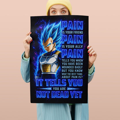 Vegeta Super Saiyan Blue Canvas Wall Art - Dragon Ball Super Motivational "Pain" Print - Ready to Hang Home Office Decor - DR102