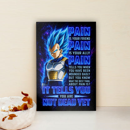 Vegeta Super Saiyan Blue Canvas Wall Art - Dragon Ball Super Motivational "Pain" Print - Ready to Hang Home Office Decor - DR102
