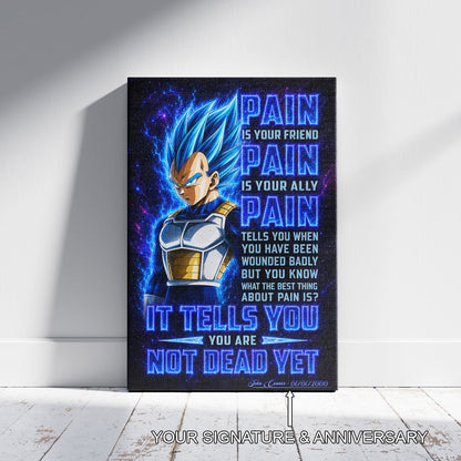 Vegeta Super Saiyan Blue Canvas Wall Art - Dragon Ball Super Motivational "Pain" Print - Ready to Hang Home Office Decor - DR102