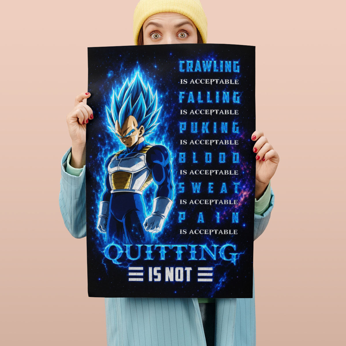 Dragon Ball Canvas Wall Art - DR104 - Super Saiyan Blue Vegeta - Quitting Is Not