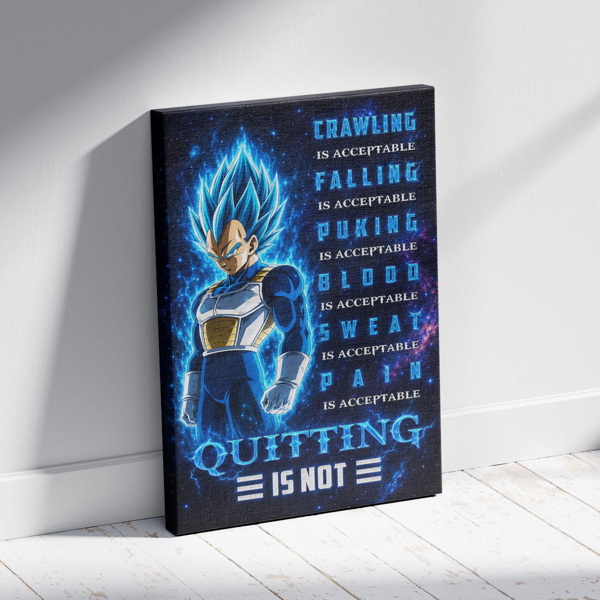Dragon Ball Canvas Wall Art - DR104 - Super Saiyan Blue Vegeta - Quitting Is Not