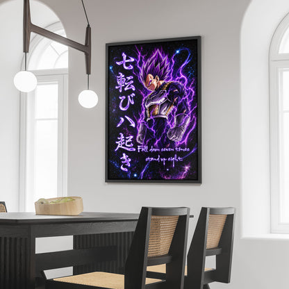Vegeta Ultra Ego Canvas Wall Art - Dragon Ball Anime Motivational Quote “Fall Down 7 Times Stand Up 8” - Ready to Hang Gamer Room Decor - DR106
