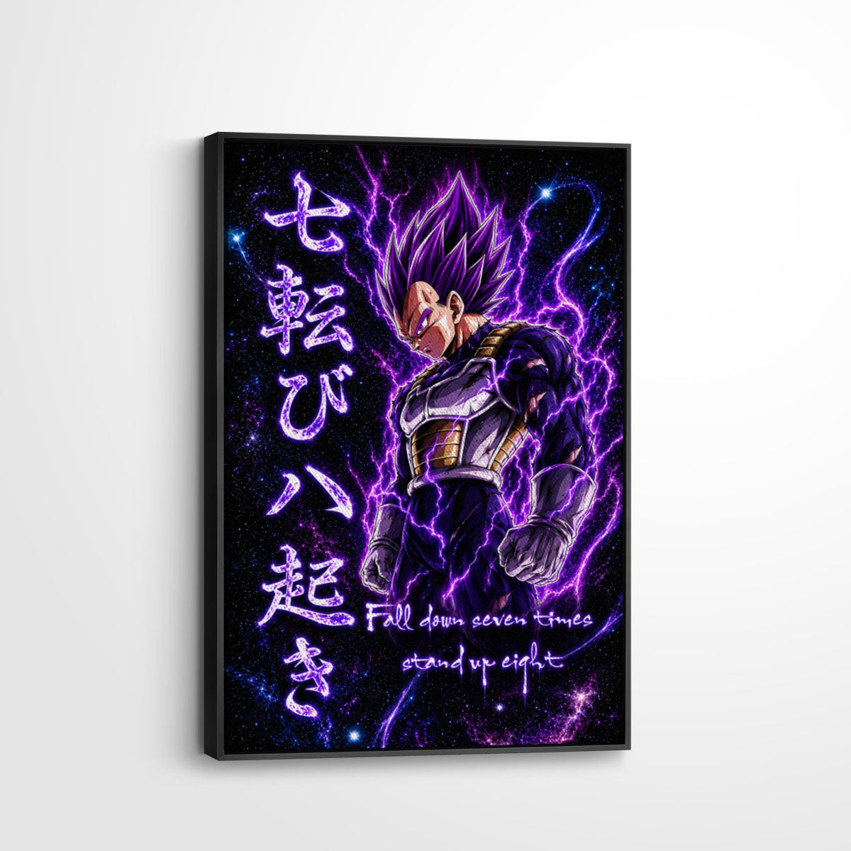 Vegeta Ultra Ego Canvas Wall Art - Dragon Ball Anime Motivational Quote “Fall Down 7 Times Stand Up 8” - Ready to Hang Gamer Room Decor - DR106
