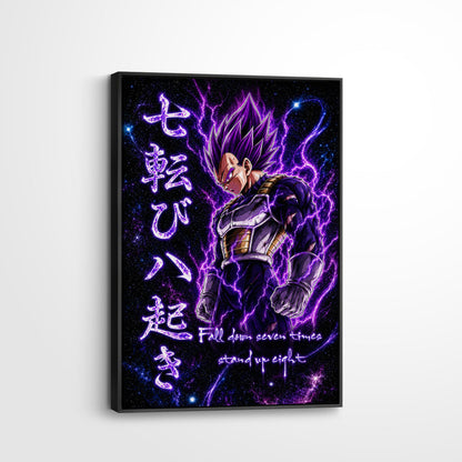 Vegeta Ultra Ego Canvas Wall Art - Dragon Ball Anime Motivational Quote “Fall Down 7 Times Stand Up 8” - Ready to Hang Gamer Room Decor - DR106
