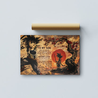 Dragon Ball Bardock and Kid Goku Canvas Wall Art - To My Son From Dad Meaningful Gift for Son -  DBZ Anime Ready to Hang Son Room Decor - DR107