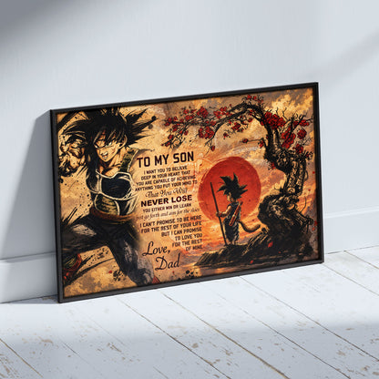 Dragon Ball Bardock and Kid Goku Canvas Wall Art - To My Son From Dad Meaningful Gift for Son -  DBZ Anime Ready to Hang Son Room Decor - DR107
