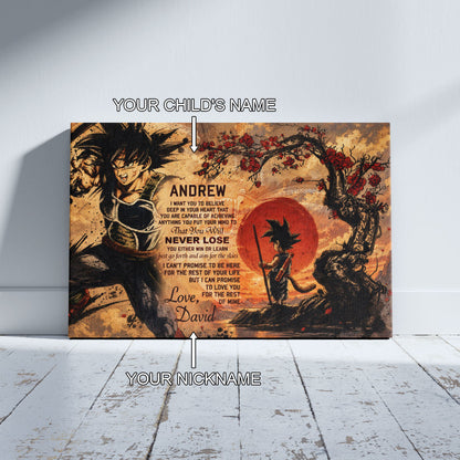 Dragon Ball Bardock and Kid Goku Canvas Wall Art - To My Son From Dad Meaningful Gift for Son -  DBZ Anime Ready to Hang Son Room Decor - DR107
