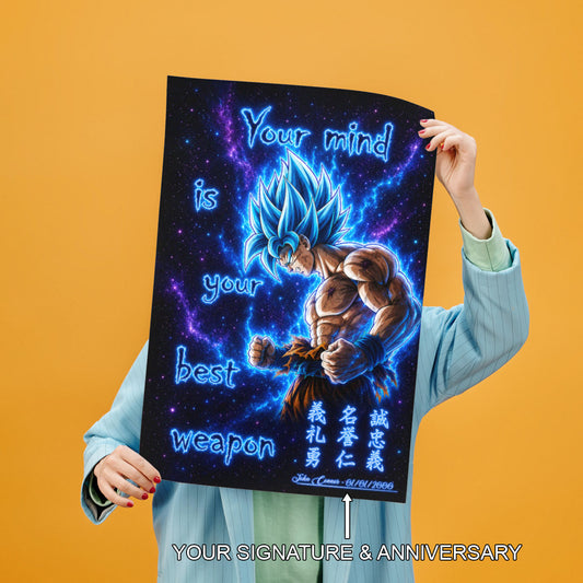 Goku Super Saiyan Blue - Your Mind Is Your Best Weapon - Dragon Ball Super Motivational Quote Canvas Wall Art - Ready to Hang Gym Workout Decor - DR108
