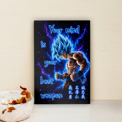Goku Super Saiyan Blue - Your Mind Is Your Best Weapon - Dragon Ball Super Motivational Quote Canvas Wall Art - Ready to Hang Gym Workout Decor - DR108