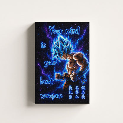 Goku Super Saiyan Blue - Your Mind Is Your Best Weapon - Dragon Ball Super Motivational Quote Canvas Wall Art - Ready to Hang Gym Workout Decor - DR108