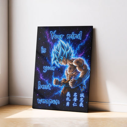 Goku Super Saiyan Blue - Your Mind Is Your Best Weapon - Dragon Ball Super Motivational Quote Canvas Wall Art - Ready to Hang Gym Workout Decor - DR108