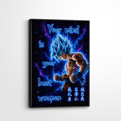 Goku Super Saiyan Blue - Your Mind Is Your Best Weapon - Dragon Ball Super Motivational Quote Canvas Wall Art - Ready to Hang Gym Workout Decor - DR108
