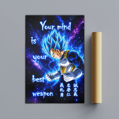 Vegeta Super Saiyan Blue - Your Mind Is Your Best Weapon - Dragon Ball Super Motivational Quote Canvas Wall Art - Ready to Hang Gym Workout Decor - DR109