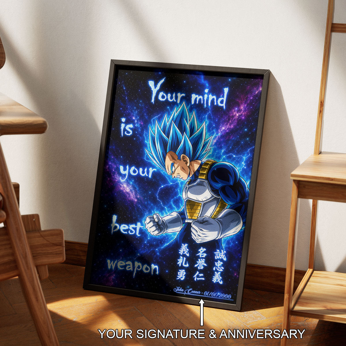 Vegeta Super Saiyan Blue - Your Mind Is Your Best Weapon - Dragon Ball Super Motivational Quote Canvas Wall Art - Ready to Hang Gym Workout Decor - DR109
