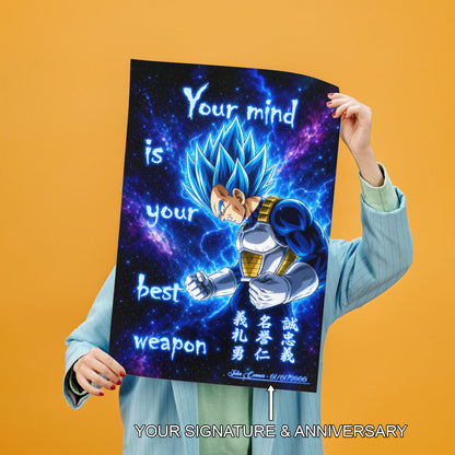 Vegeta Super Saiyan Blue - Your Mind Is Your Best Weapon - Dragon Ball Super Motivational Quote Canvas Wall Art - Ready to Hang Gym Workout Decor - DR109