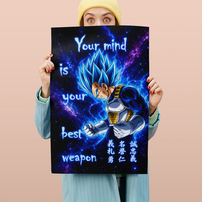 Vegeta Super Saiyan Blue - Your Mind Is Your Best Weapon - Dragon Ball Super Motivational Quote Canvas Wall Art - Ready to Hang Gym Workout Decor - DR109